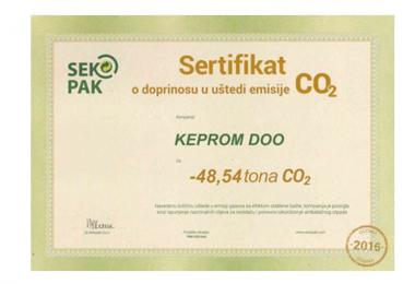 Kompanija Keprom dobila sertifikat o umanjenju emisije CO2 za 2016. godinu