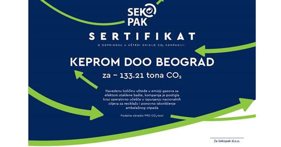 Kompanija Keprom u 2019. uštedela više od 133 tone CO2 reciklažom ambalažnog otpada